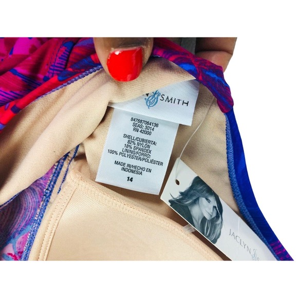 Tankini Top Women 14 Red Leaf Print Halter Swimwear Tropical Bathing NWT 3862  F - Picture 6 of 6